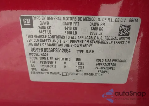 2015 Cadillac Srx Luxury Collection from USA, damaged, VIN 3GYFNBE39FS512054